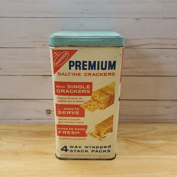 VTG 1960s Nabisco Premium Saltine Cracker Tin Canister Retro Storage Container - Picture 3 of 12